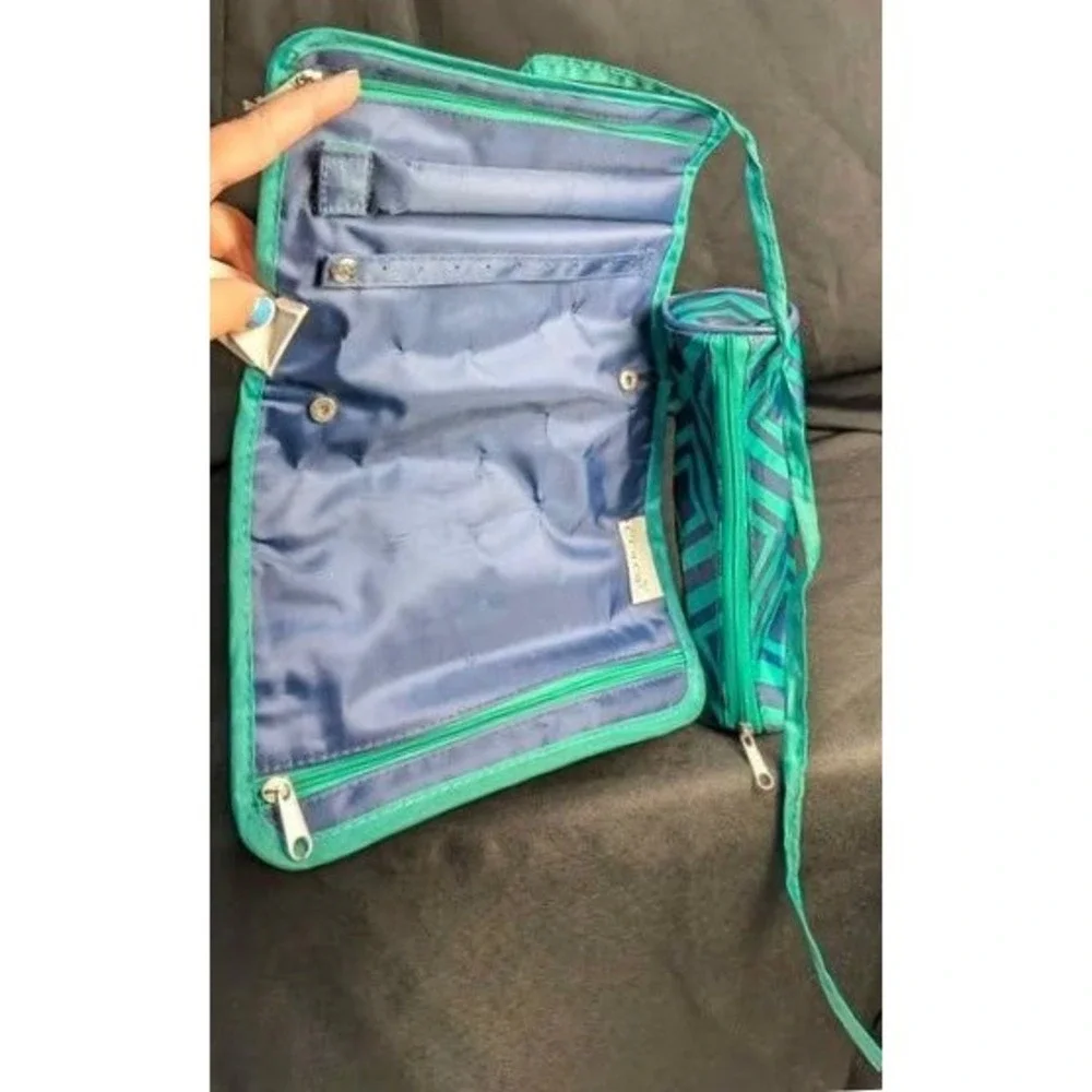 NWT All For Color Travel Jewelry Roll Organizer ~ Geometric Pattern ~ Green/Blue